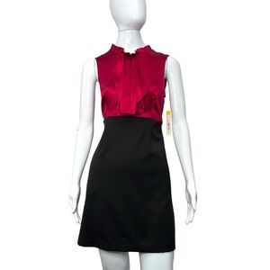 NWT Alice + Olivia Red/Chocolate Silk Wool Jabot Dress Size XS